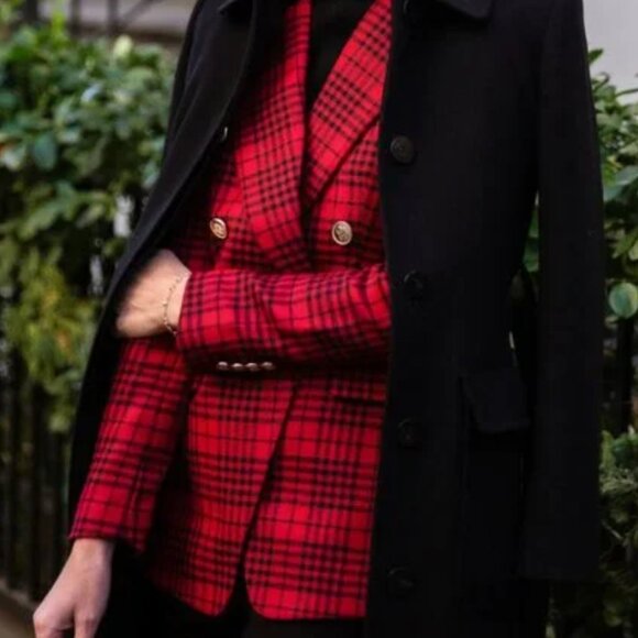 Banana Republic Red Plaid Captains Blazer Size 4 - Picture 10 of 12